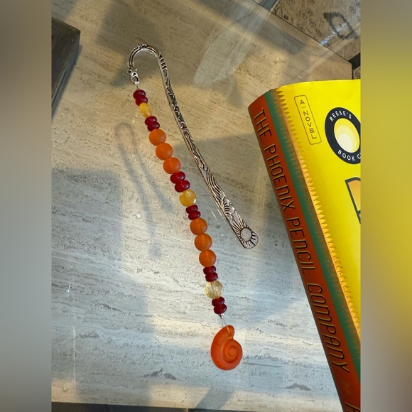 Hand Crafted Silver and Orange Austrian Crystal Beaded Bookmark - Picture 3 of 5